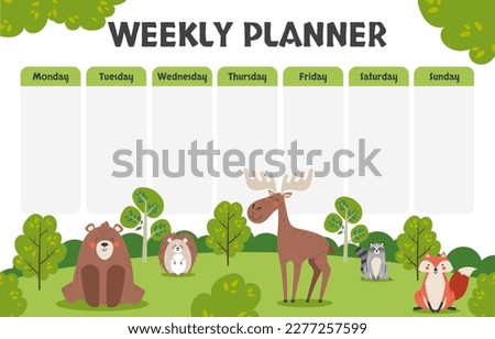 Kids forest animal planner template school week poster concept. Vector graphic design illustration
 Royalty-Free Stock Photo #2277257599