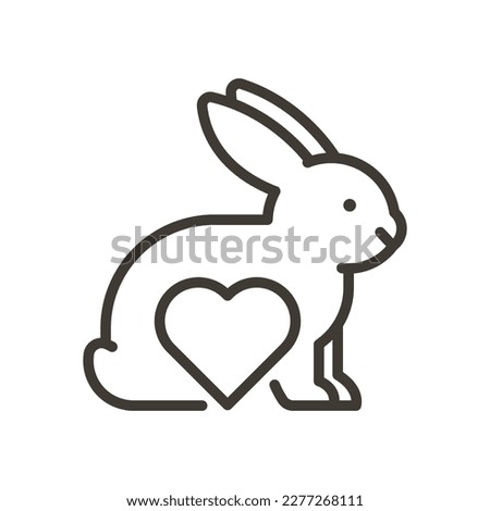 Vector thin line icon outline linear stroke illustration of a cute little rabbit with a heart