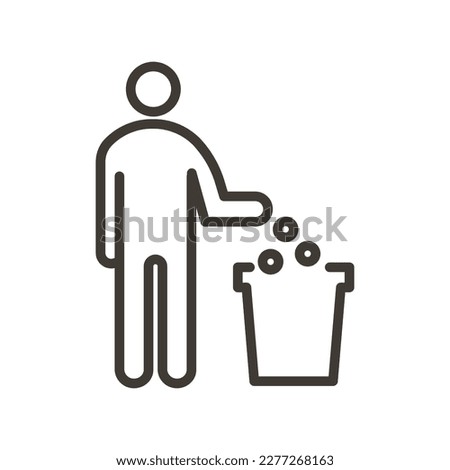 Vector thin line icon outline linear stroke illustration of person disposing in trash bin Royalty-Free Stock Photo #2277268163