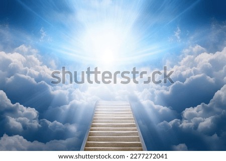 Stairway through the clouds to the  heavenly light. Stairway to heaven Royalty-Free Stock Photo #2277272041