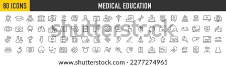 Medical Education web icon set in line style. Medicine, college, student, learning, book, collection. Vector illustration.