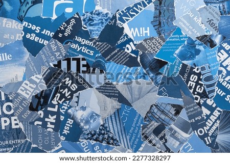 Newspaper Magazine Collage Background Texture Torn Clippings Scrap Paper Blue White