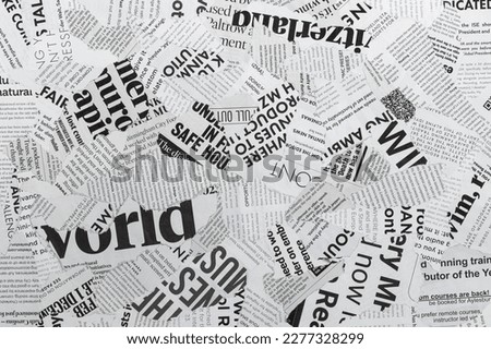 Newspaper Magazine Collage Background Texture Torn Clippings Scrap Paper Black and White Royalty-Free Stock Photo #2277328299