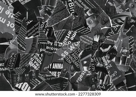 Newspaper Magazine Collage Background Texture Torn Clippings Scrap Paper Black