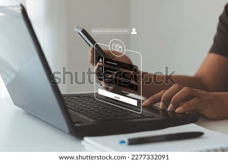 Login, User, identification information security and encryption, Account Access app to sign in securely or receive verification codes by email or text message. Cyber security in two-step verification. Royalty-Free Stock Photo #2277332091