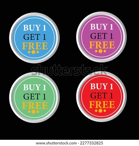 Buy 1 Get 1 Free, sale tag, banner design template, app icon, vector illustration