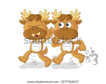 the moose play chase cartoon. cartoon mascot vector