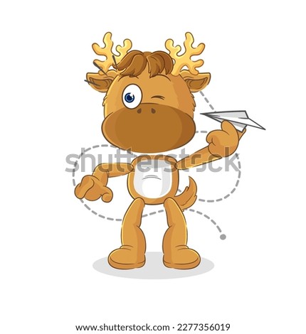 the moose with paper plane character. cartoon mascot vector
