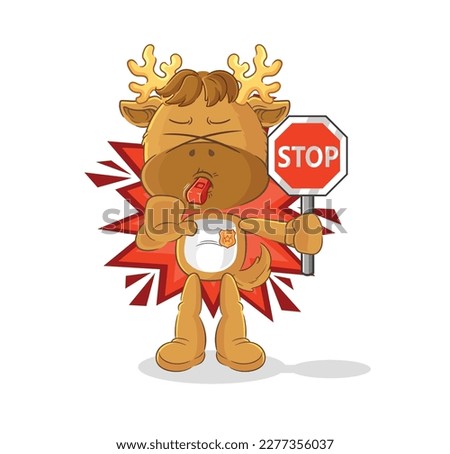 the moose holding stop sign. cartoon mascot vector