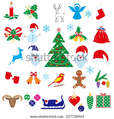 Christmas holiday icons and symbols