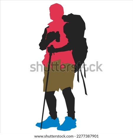 color silhouette of climber on white background, vector illustration
