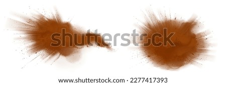 Realistic set of cinnamon powder clouds isolated on white background. Vector illustration of dry brown dust burst in air, fragrant condiment sprinkled, explosion of aromatic flavor. Cooking ingredient Royalty-Free Stock Photo #2277417393