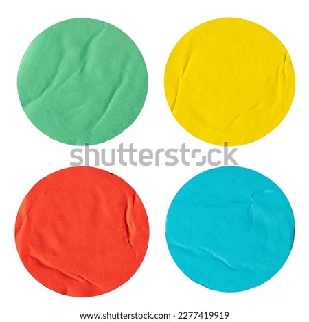Round colorful paper stickers isolated on white background with clipping path
