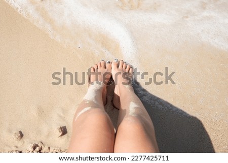 Lifestyle woman and relax chill on beach background. Travel summer vacations, copy space for banner.Summer vacations
