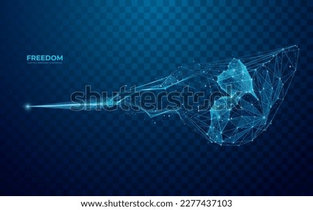 Abstract digital butterfly breaking out of the web. Polygonal freedom concept. Technology butterfly in polygon, lines and connected dots. Vector illustration in blue. Social media or internet detox.