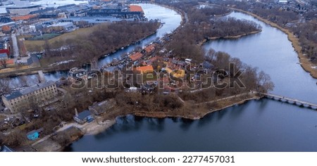 This stock photo shows a rare and stunning view of Christania from above. The picture reveals how the hippie commune was built on the old defences of Copenhagen. 