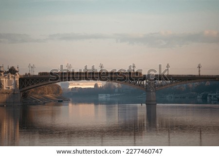 Picture of the Margaret bridge in the sunset in Budapest, Hungary