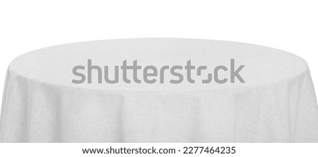 Table with white tablecloth isolated on white Royalty-Free Stock Photo #2277464235