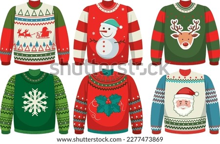 Set of ugly Christmas sweater illustration