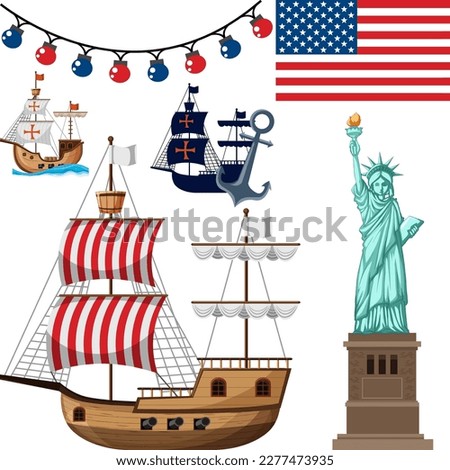 Set of American flags and element illustration