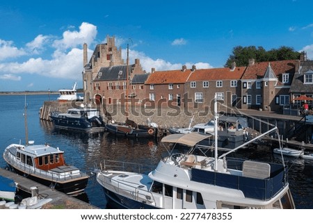 Historical city fortification Campveerse Toren in Veere. Veere is a city in the province of Zeeland in the Netherlands Royalty-Free Stock Photo #2277478355