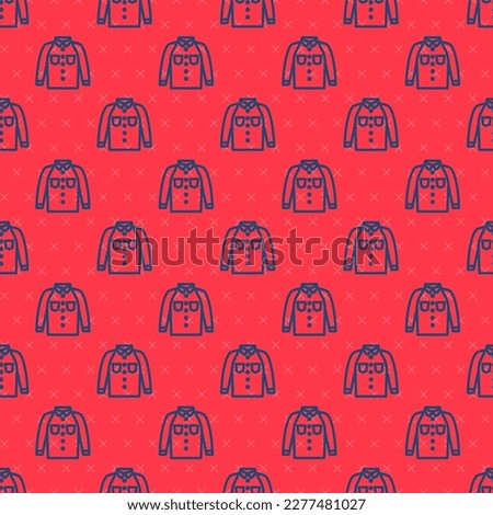 Blue line Shirt icon isolated seamless pattern on red background. T-shirt.  Vector