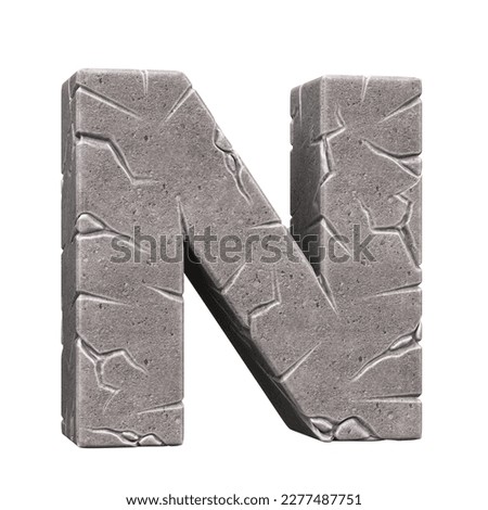 Cracked stone font 3d rendering letter N