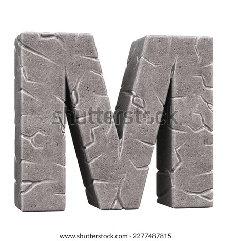 Cracked stone font 3d rendering letter M