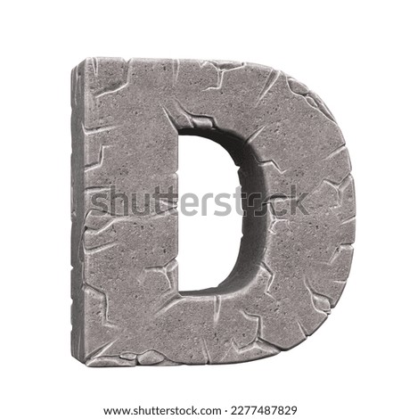 Cracked stone font 3d rendering letter D
