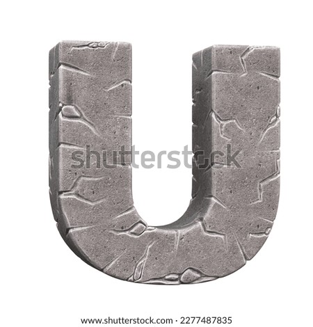 Cracked stone font 3d rendering letter U