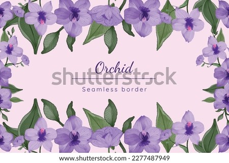 Set of Beautiful Orchid Watercolor Seamless Border Frame