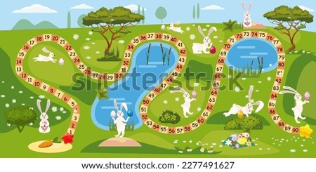 Easter board game for children with funny bunnys, egg hunt Royalty-Free Stock Photo #2277491627