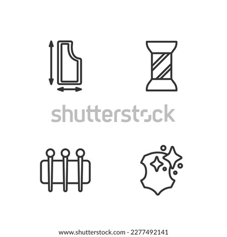 Set line Leather, Needle for sewing, Sewing pattern and thread on spool icon. Vector