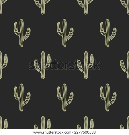 Cactus Boho Seamless Pattern. Cacti repeat background print. Wild West motifs endless texture with cacti, mountains. Vector illustration in retro minimal style Royalty-Free Stock Photo #2277500533