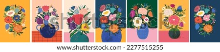 Beautiful flower collection of posters with roses, leaves, floral bouquets, flower compositions. Notebook covers Royalty-Free Stock Photo #2277515255