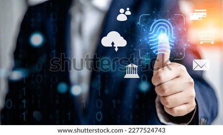 Access security personal financial data on scan fingerprint identification, biometric authentication cybersecurity, innovation technology cybernetics into Big data businesses, Bank and Cloud Computers