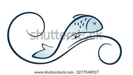 The symbol of a stylized fish with blue wave.
