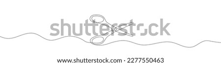 Continuous linear drawing of scissors. Single line drawing of scissors. Vector illustration. Line art of scissors
