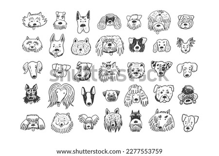 Dog funny animal face line vector illustrations set.