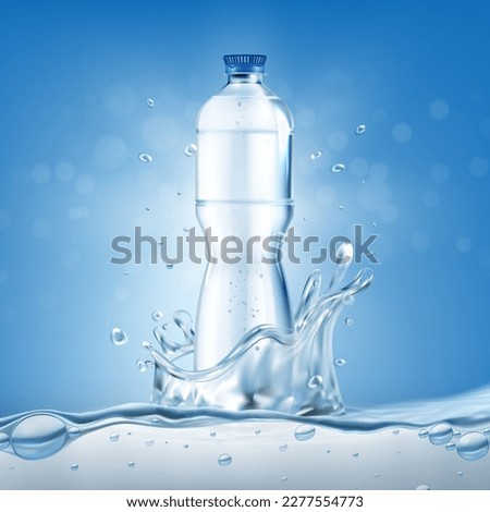 Realistic Detailed 3d Mineral Water Plastic Bottle Blank Empty Template Mockup with Splashing Dynamic Effect. Vector illustration