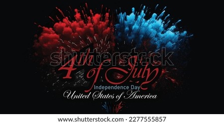 US flag, 4th of July, Independence day. Greeting design brush style with USA patriotic colors firework burst rays. 