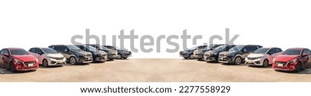 Lot of used car for sales in stock isolated Royalty-Free Stock Photo #2277558929