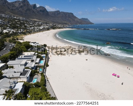 Drone view at Camps bay near Cape Town in South Africa