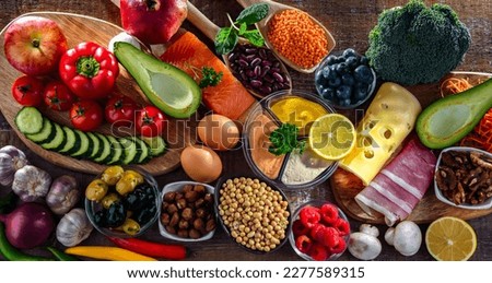 Ingredients of healthy diet that maintains or improves overall health status Royalty-Free Stock Photo #2277589315