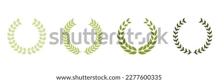 Vintage Champion Prize Symbol. Laurel Wreath Award Silhouette Icon Set. Green Olive Leaves Trophy. Circle Branch with Leaf Victory Emblem for Winner Pictogram. Isolated Vector Illustration.