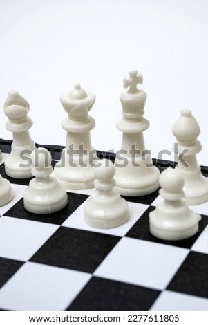 White side of chess on a white background close up