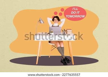 Photo advertisement september collage holiday knowledge day girl academic learner remote courses sit desk education isolated on yellow background