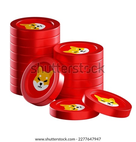 Shiba Inu SHIB coin stacks cryptocurrency. 3D render illustration