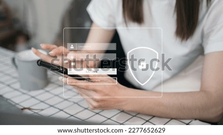 woman typing login and password in the concept of cyber security, information security, data protection, and encryption for secure access to user's personal information.