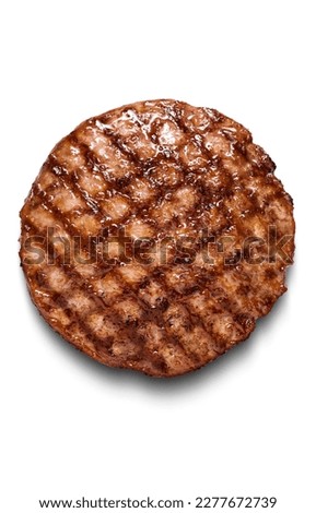 Top view of Single Beef Burger with Crossed Grill Marks isolated on white background